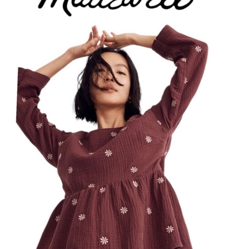 Madewell Embroidered Floral Open Tie Back Peplum Top Boho Flowy Size Small